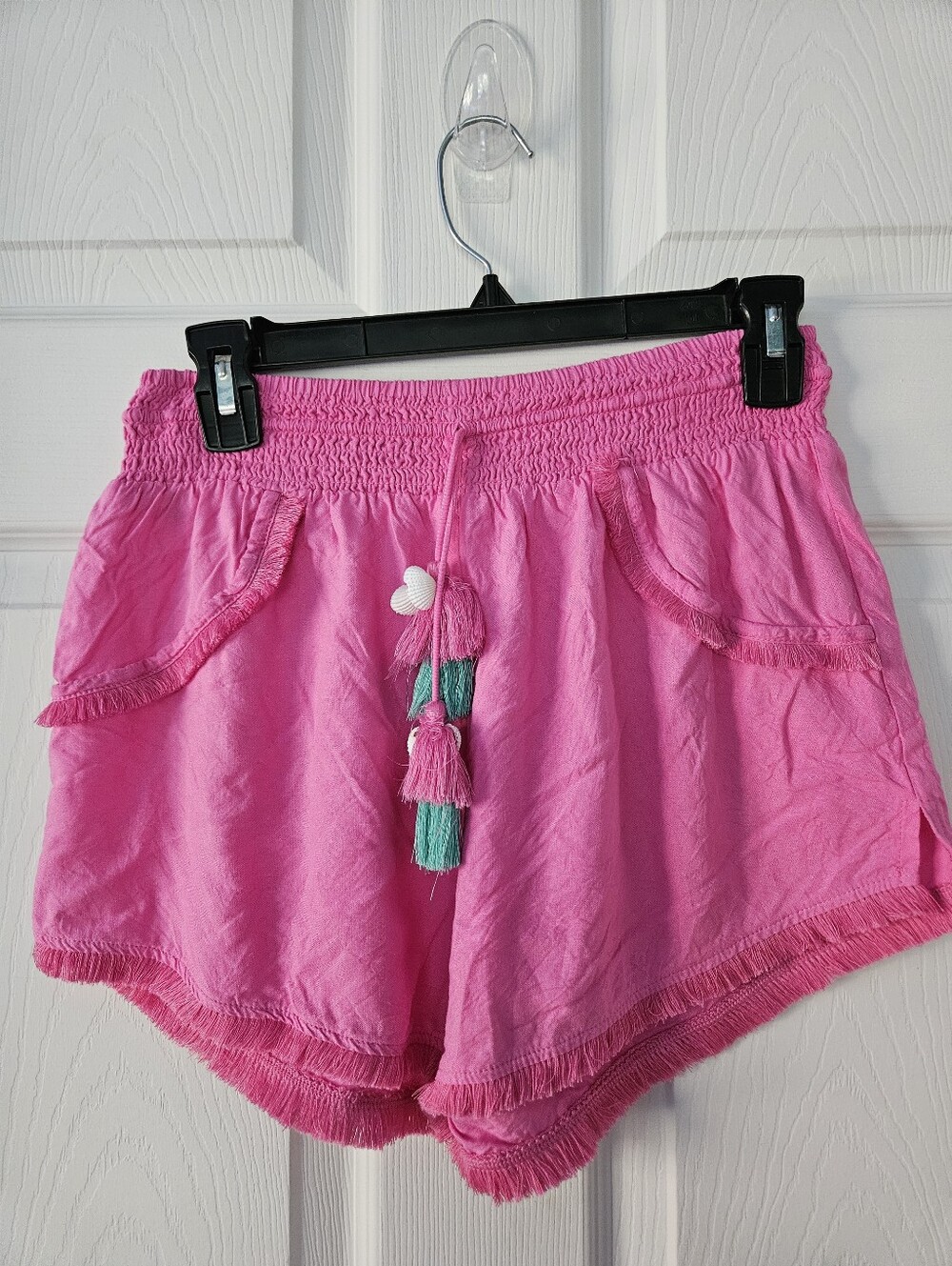Pink Womens Tassel Drawstring Shorts
